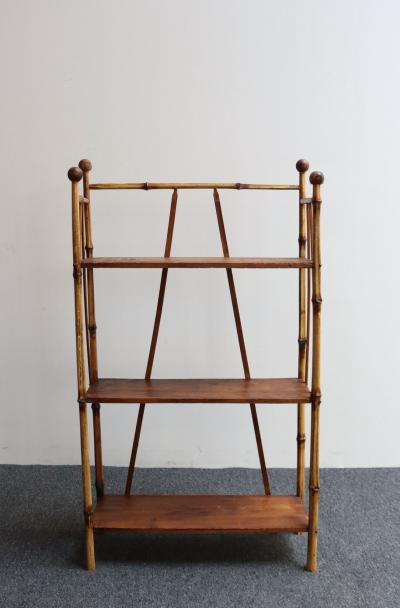 Antique Aesthestic Movement Bamboo Three Tier Shelf Etagere Bookcase