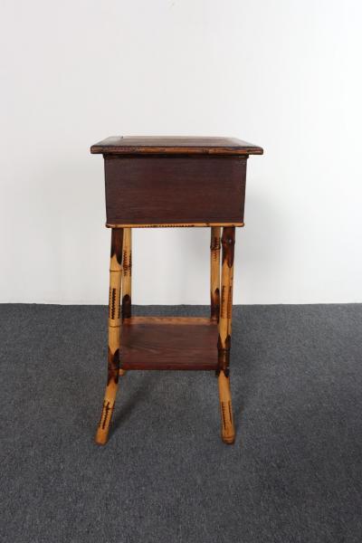 Antique Aesthestic Movement Stained Oak Sewing Decorative Box on Bamboo Stand
