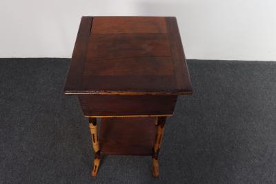 Antique Aesthestic Movement Stained Oak Sewing Decorative Box on Bamboo Stand
