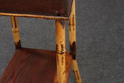 Antique Aesthestic Movement Stained Oak Sewing Decorative Box on Bamboo Stand
