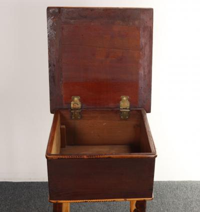 Antique Aesthestic Movement Stained Oak Sewing Decorative Box on Bamboo Stand
