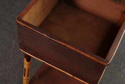 Antique Aesthestic Movement Stained Oak Sewing Decorative Box on Bamboo Stand