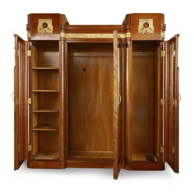 Antique Aesthetic Style Marquetry and Gilt Bronze Wardrobe with Mirror