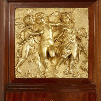 Antique Aesthetic Style Marquetry and Gilt Bronze Wardrobe with Mirror