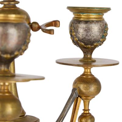 Antique Alabaster Ormolu and Silvered Bronze Clock Set in the Neo Grec Style