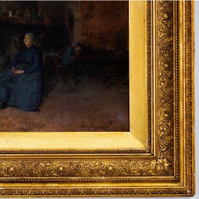 Antique Alfred Belhomme Oil Painting of an Interior Scene