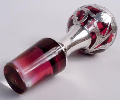 Antique Alvin Art Nouveau Red Grapevine Silver Overlay Decanter