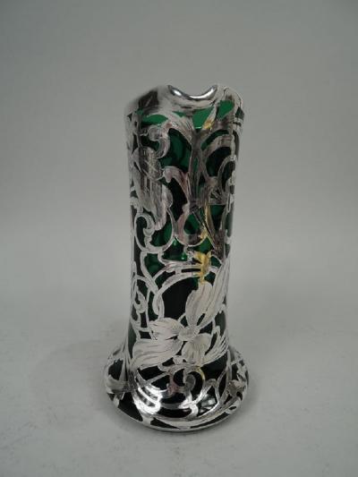 Antique American Art Nouveau Green Silver Overlay Claret Jug