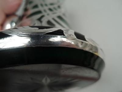 Antique American Art Nouveau Green Silver Overlay Claret Jug