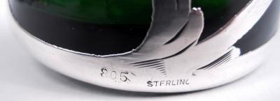 Antique American Art Nouveau Green Silver Overlay Vase