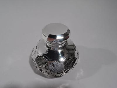 Antique American Art Nouveau Silver Overlay Inkwell