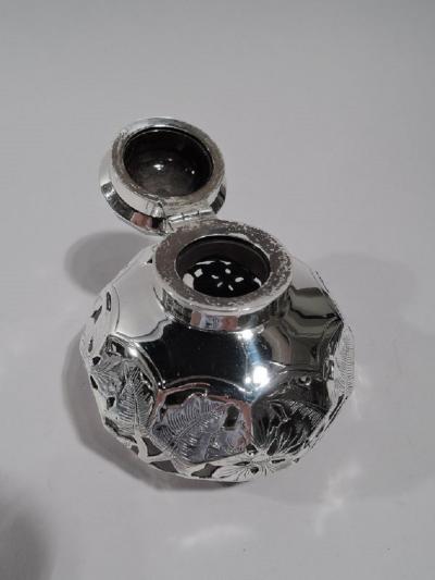 Antique American Art Nouveau Silver Overlay Inkwell