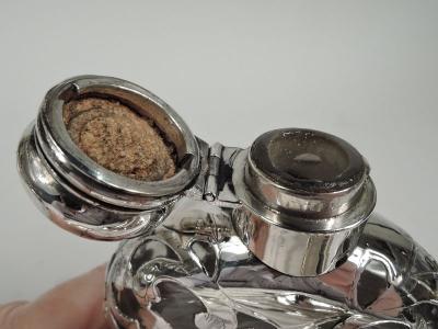 Antique American Art Nouveau Silver Overlay Ladys Flask