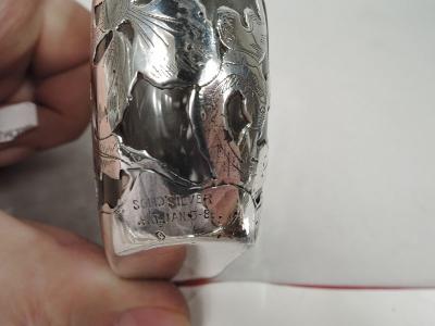 Antique American Art Nouveau Silver Overlay Ladys Flask