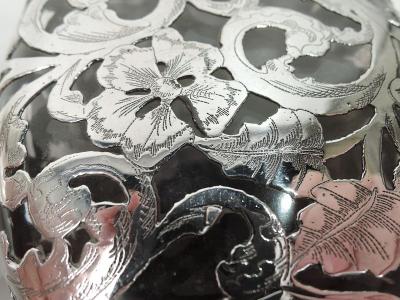 Antique American Art Nouveau Silver Overlay Ladys Flask