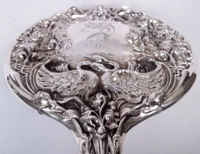 Antique American Art Nouveau Sterling Silver Hand Mirror