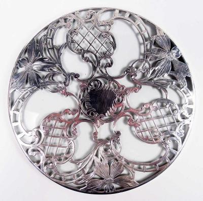 Antique American Edwardian Classical Silver Overlay 7 Inch Trivet