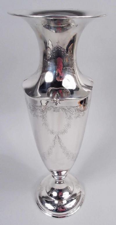 Antique American Edwardian Classical Sterling Silver 18 Inch Vase