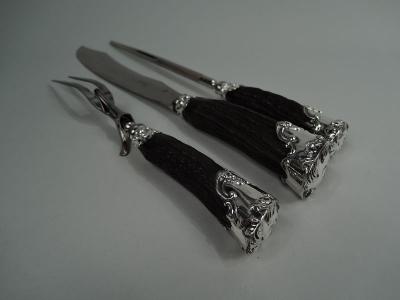 Antique American Edwardian Horn Handled 3 Piece Carving Set