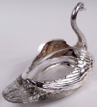 Antique American Edwardian Sterling Silver and Glass Swan Bowl