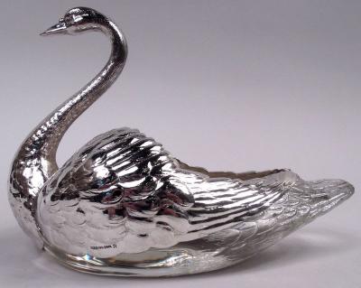Antique American Edwardian Sterling Silver and Glass Swan Bowl
