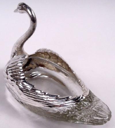 Antique American Edwardian Sterling Silver and Glass Swan Bowl