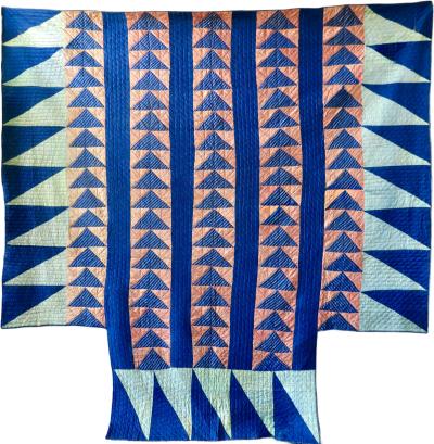 Antique American Flying Geese Patterned Satin Quilt with Skirts