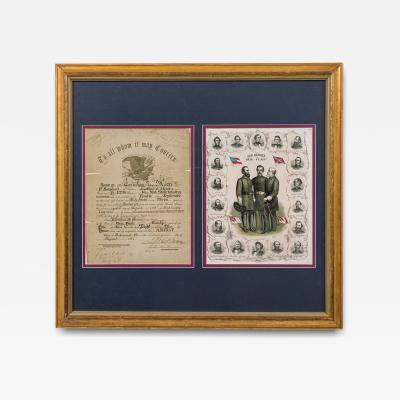 Antique American Infantry Discharge Certificate And Soldier Portraits