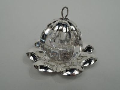 Antique American Modern Sterling Silver and Glass Inkwell on Stand