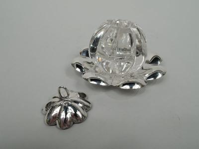 Antique American Modern Sterling Silver and Glass Inkwell on Stand