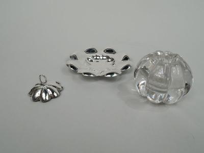Antique American Modern Sterling Silver and Glass Inkwell on Stand