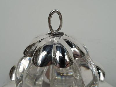 Antique American Modern Sterling Silver and Glass Inkwell on Stand