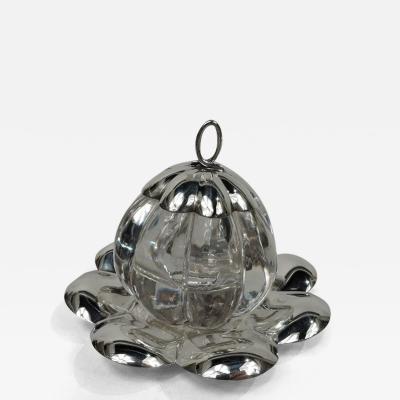 Antique American Modern Sterling Silver and Glass Inkwell on Stand
