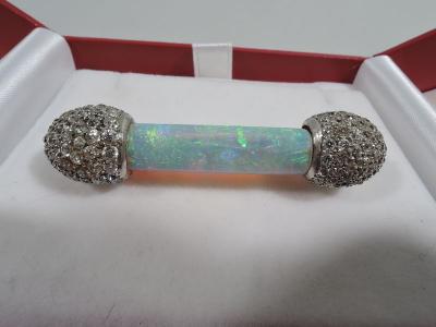 Antique American Platinum and Diamond Brooch with Fiery Pipe Opal