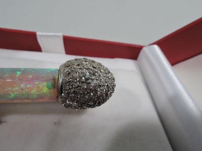 Antique American Platinum and Diamond Brooch with Fiery Pipe Opal