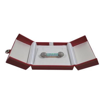 Antique American Platinum and Diamond Brooch with Fiery Pipe Opal