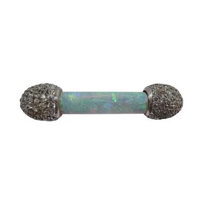 Antique American Platinum and Diamond Brooch with Fiery Pipe Opal