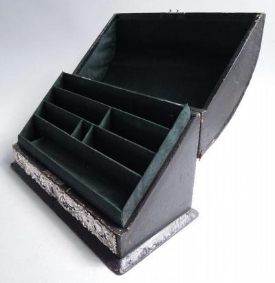 Antique American Victorian Rococo Sterling Silver Leather Letter Box