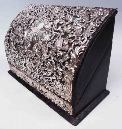 Antique American Victorian Rococo Sterling Silver Leather Letter Box