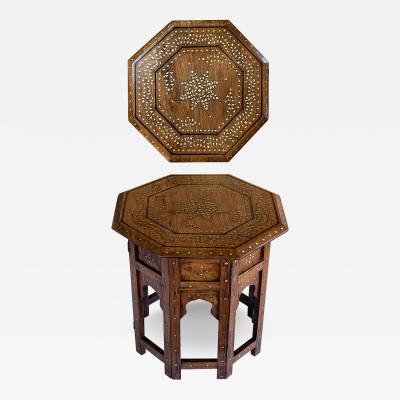 Antique Anglo Indian Octagonal Traveling Table with Brass and Copper Inlay