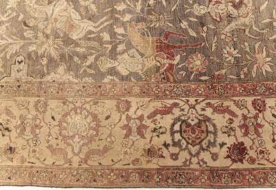 Antique Animal Turkish Hereke Beige Brown Pink Purple Red Yellow Wool Rug