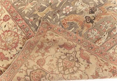 Antique Animal Turkish Hereke Beige Brown Pink Purple Red Yellow Wool Rug