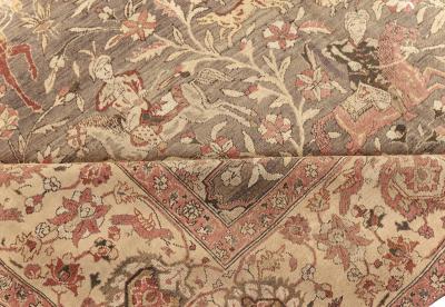 Antique Animal Turkish Hereke Beige Brown Pink Purple Red Yellow Wool Rug