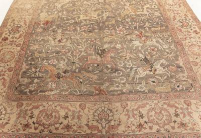 Antique Animal Turkish Hereke Beige Brown Pink Purple Red Yellow Wool Rug