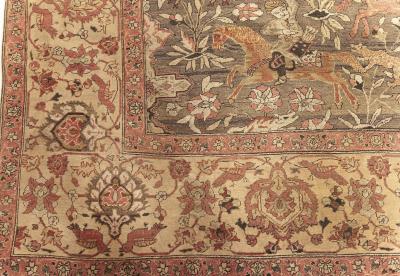 Antique Animal Turkish Hereke Beige Brown Pink Purple Red Yellow Wool Rug