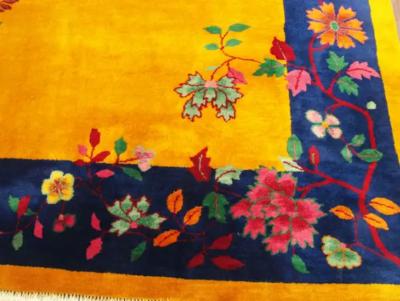 Antique Art Deco Carpet Manchester Wool Sun and Flower