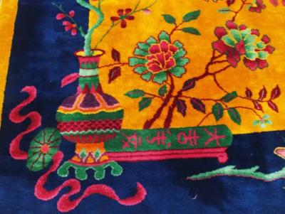 Antique Art Deco Carpet Manchester Wool Sun and Flower