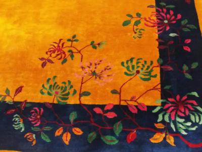 Antique Art Deco Carpet Manchester Wool Sun and Flower