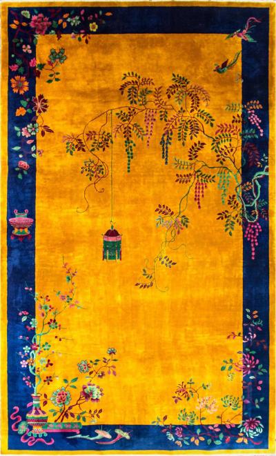 Antique Art Deco Carpet Manchester Wool Sun and Flower