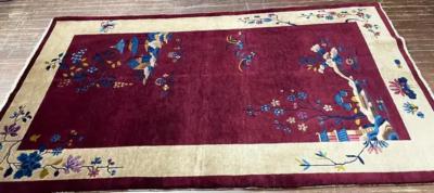 Antique Art Deco Chinese Carpet C 1920s Tree of Knowledge